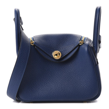Hermes Taurillon Clemence Mini Lindy 20 Deep Bleu 1 of 11
