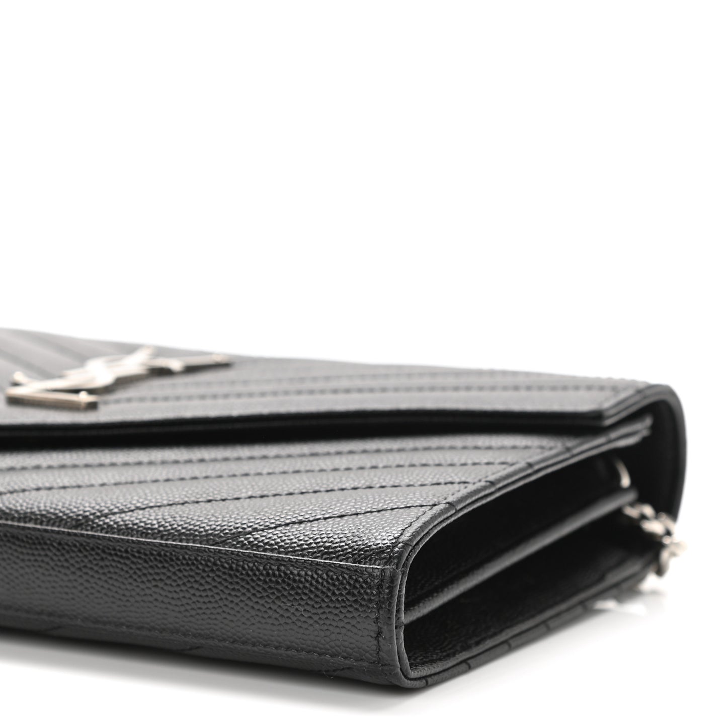 Grain De Poudre Matelasse Chevron Monogram Chain Wallet Black