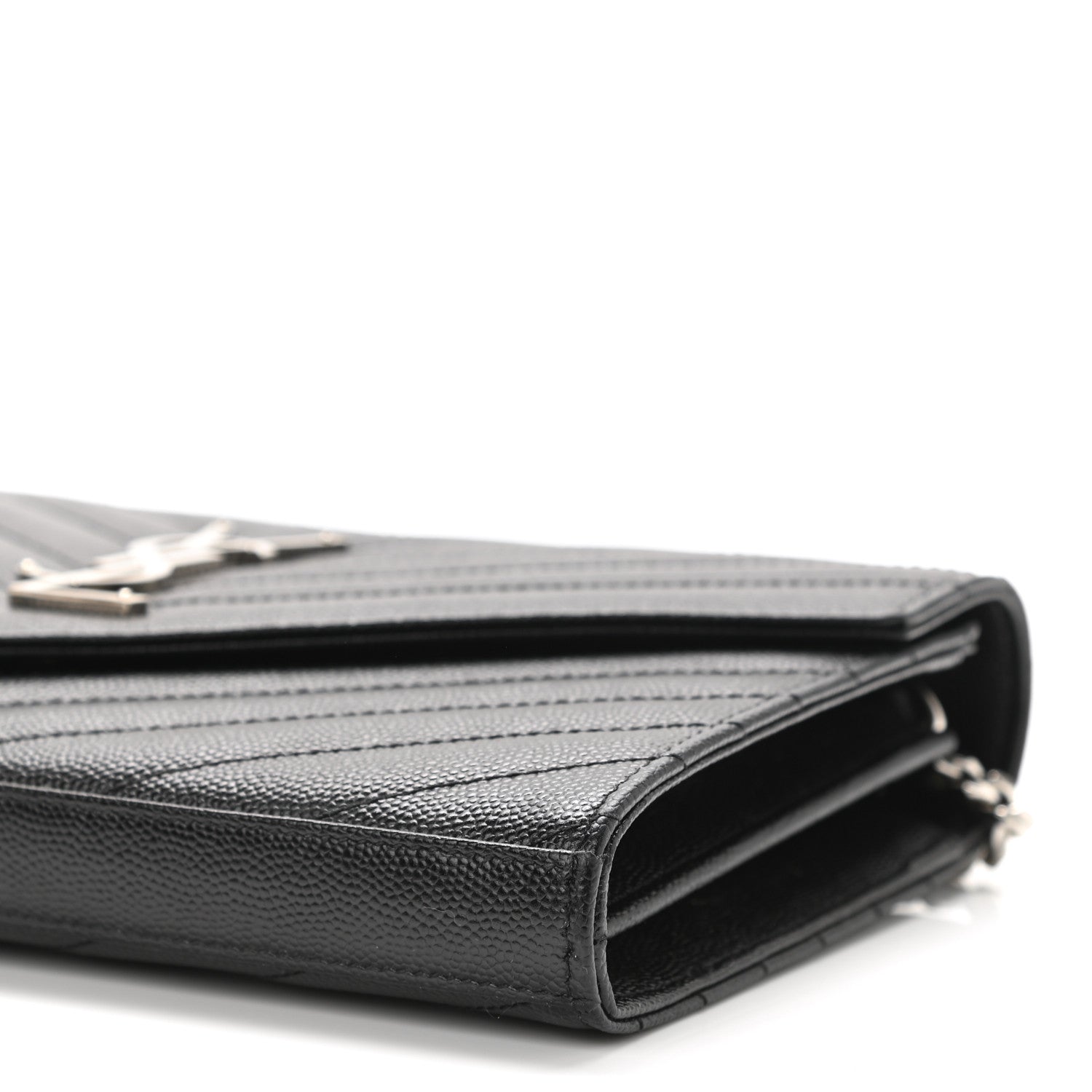 Saint Laurent Grain De Poudre Matelasse Chevron Monogram Chain Wallet Black 9 of 10