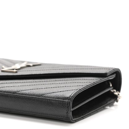 Saint Laurent Grain De Poudre Matelasse Chevron Monogram Chain Wallet Black 9 of 10