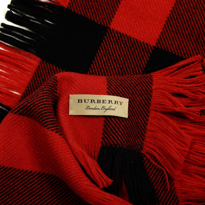 Burberry Wool Half Mega Check Fringe Scarf Military Red 3 of 3