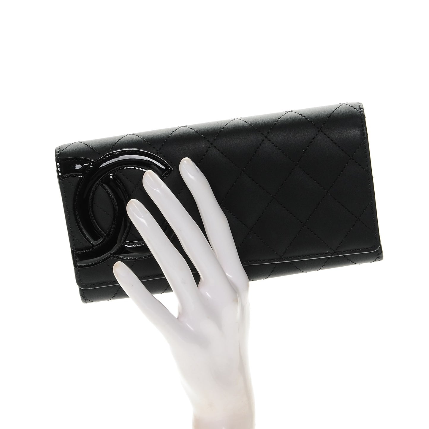 Calfskin Quilted Cambon Flap Wallet Black