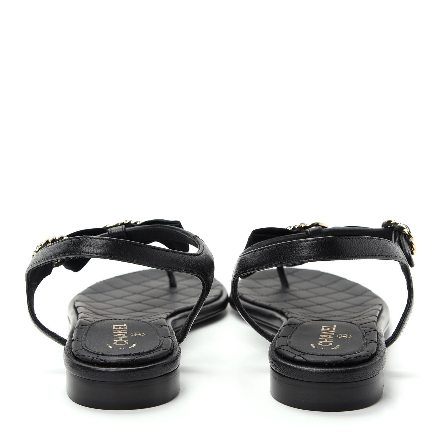 Chanel Lambskin Crystal Chain CC Logo Thong Sandals 35.5 Black 7 of 10