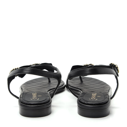 Chanel Lambskin Crystal Chain CC Logo Thong Sandals 35.5 Black 7 of 10