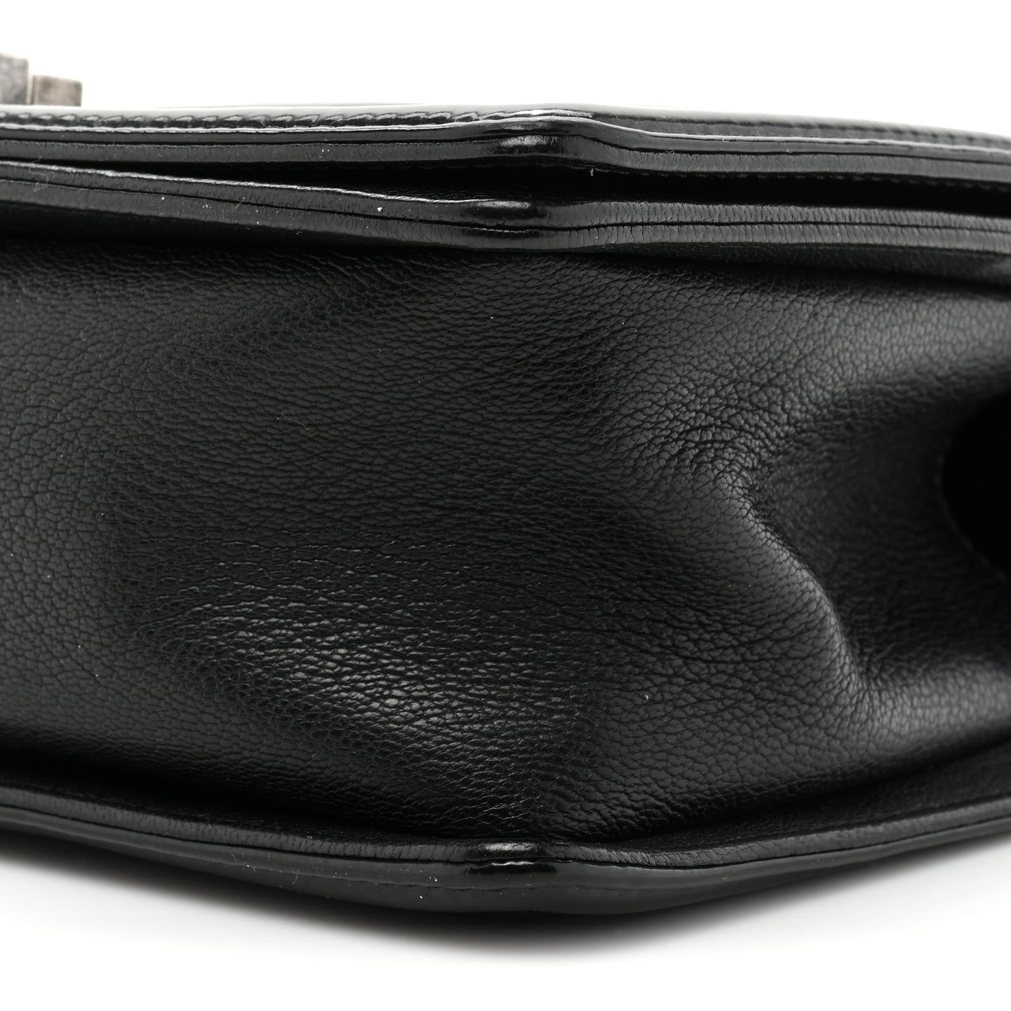 Goatskin Quilted Patent Medium Duo Boy Flap Black