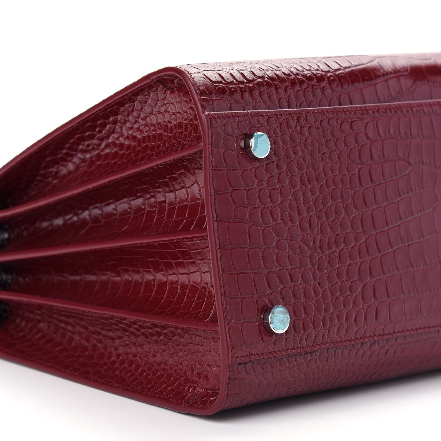 Saint Laurent Calfskin Crocodile Embossed Small Sac de Jour Red Lacquer 7 of 8