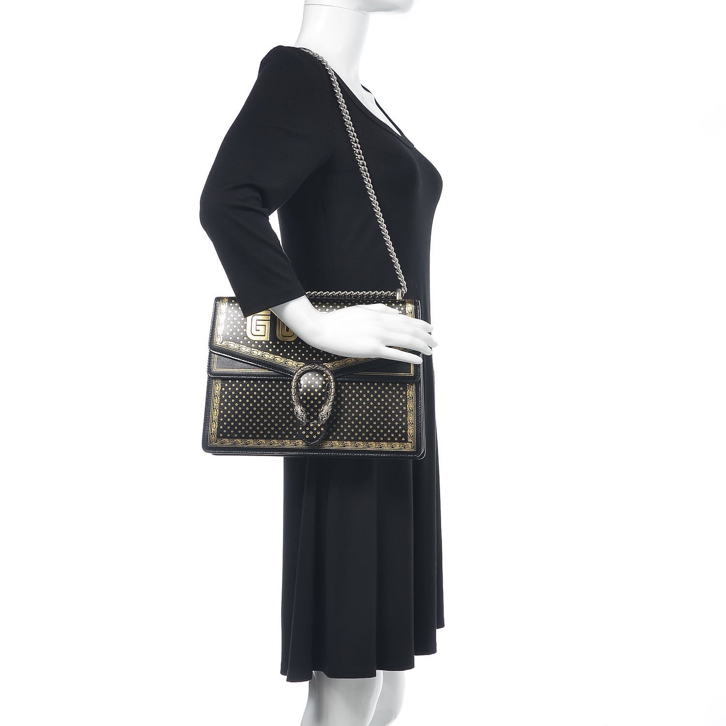 X SEGA Calfskin GUCCY Stars Medium Dionysus Shoulder Bag Black Gold