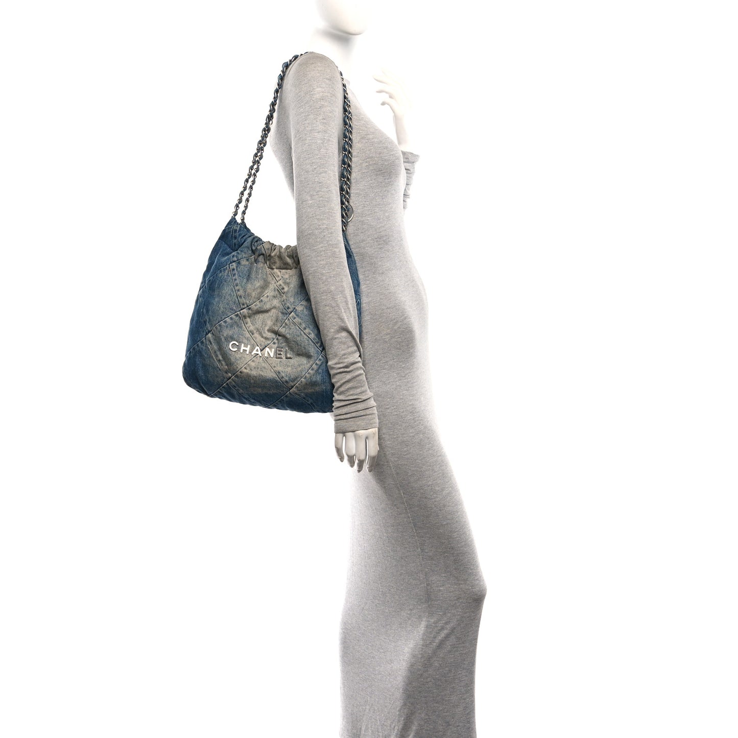 Denim Quilted Small Chanel 22 Blue