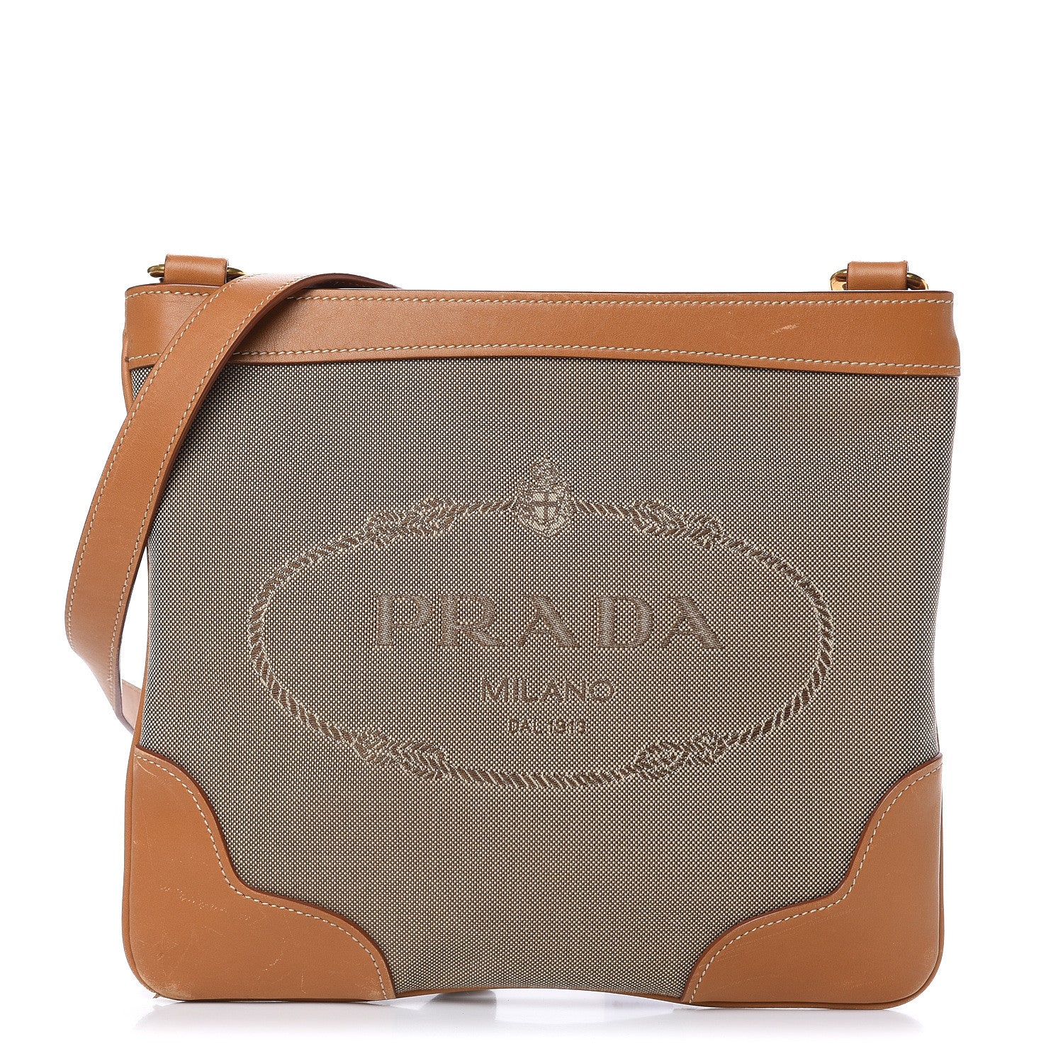 Prada Jacquard Logo Small Flat Messenger Bag Corda Cuoio 1 of 13