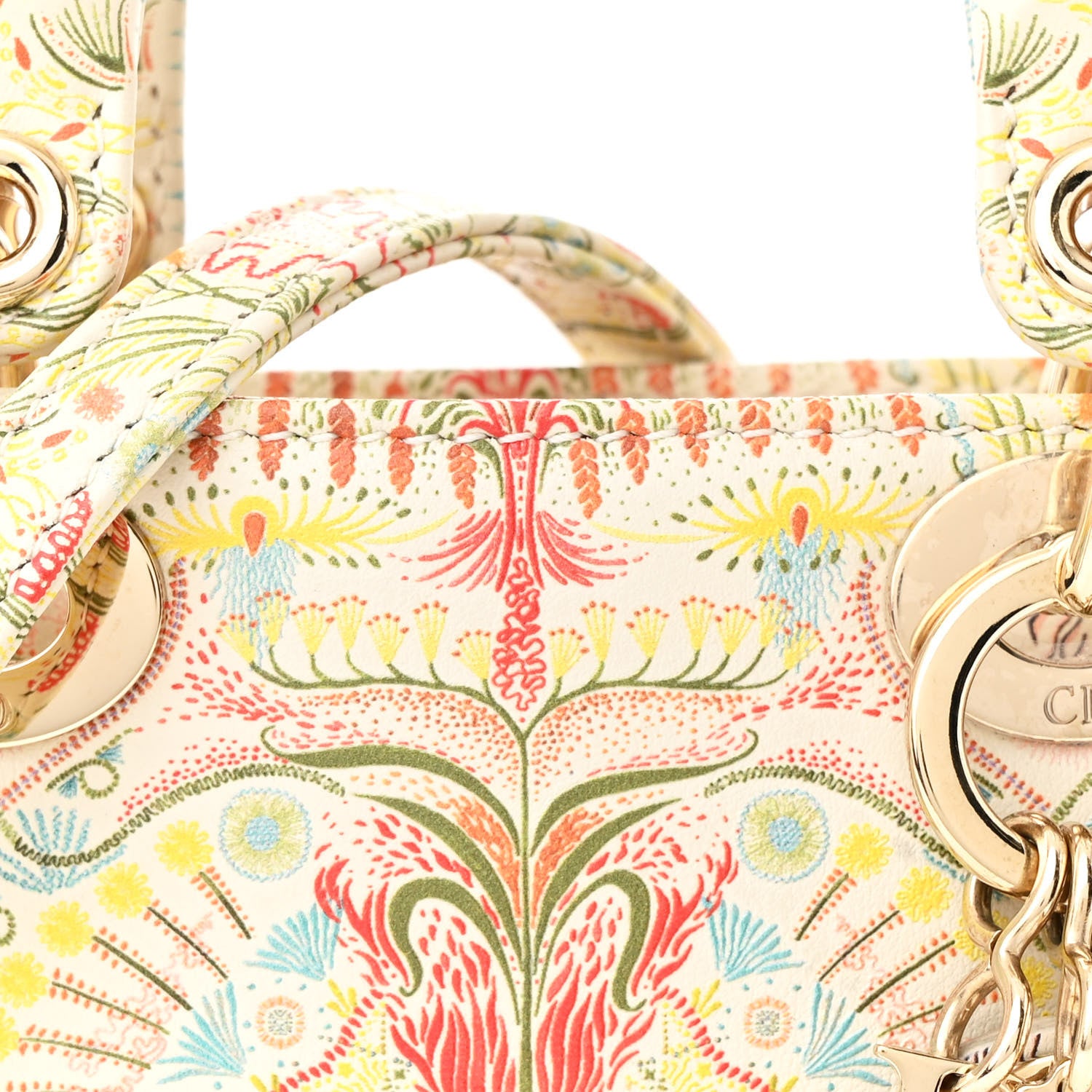 Christian Dior Calfskin Embroidered Mini Lady Dior White Multicolor 8 of 11
