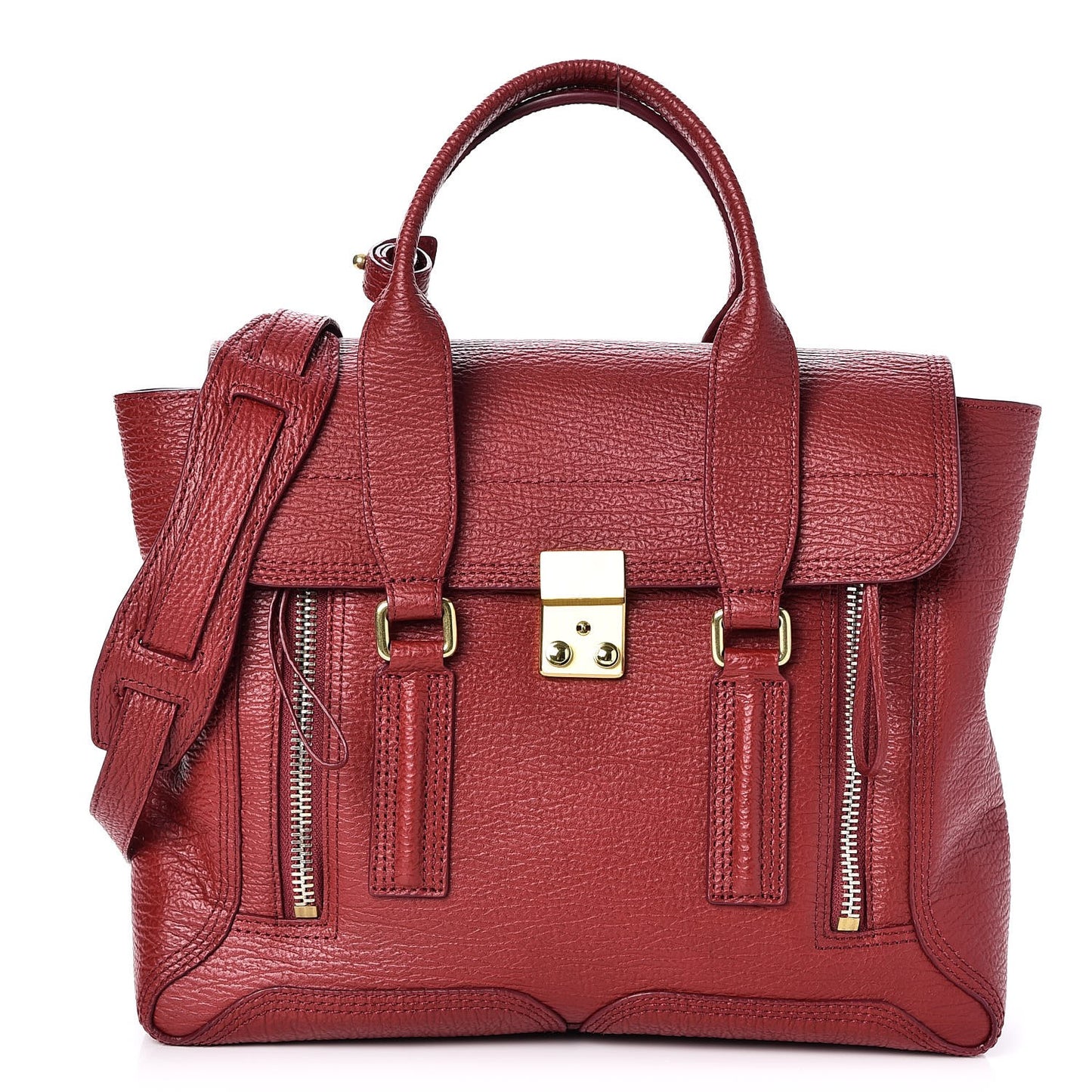 3.1 Textured Calfskin Medium Pashli Satchel Crimson