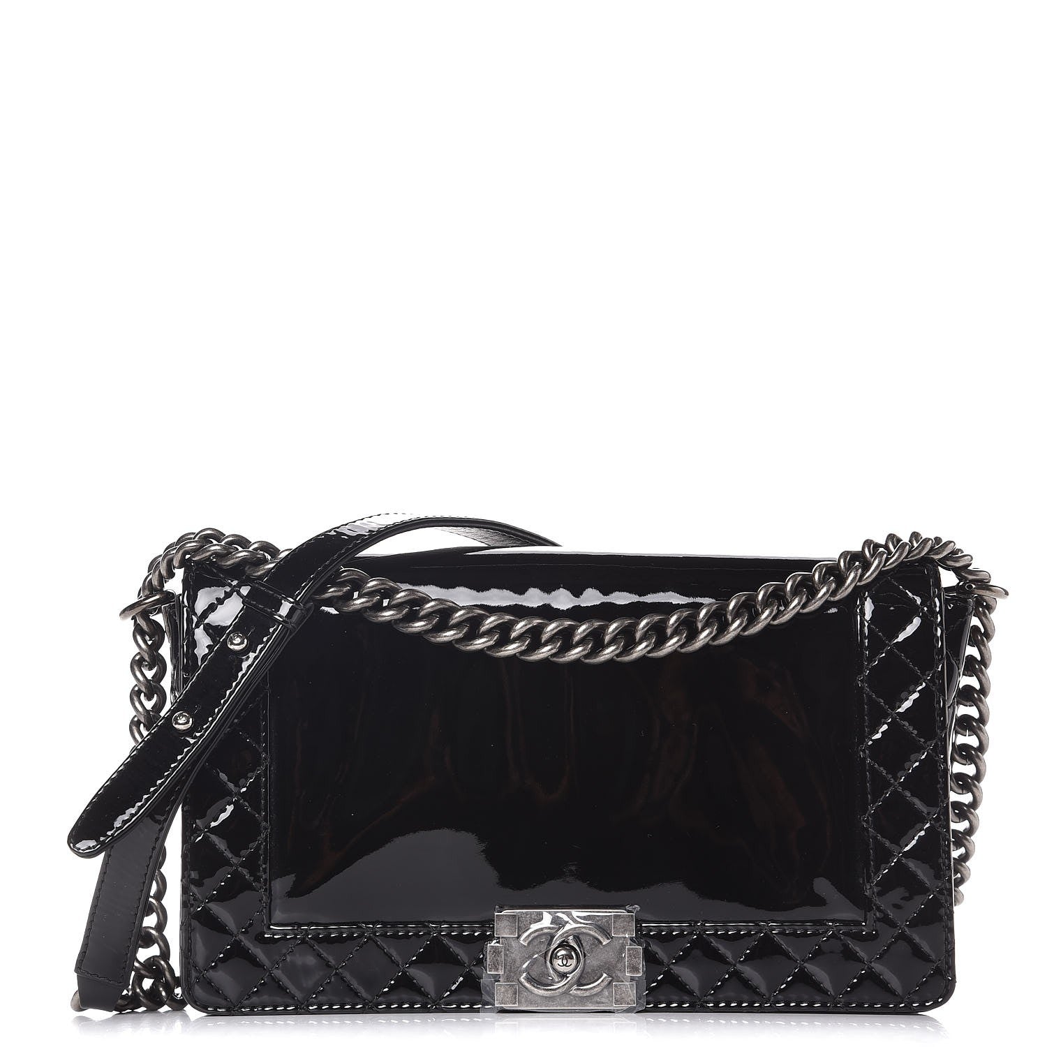 Chanel Patent New Medium Boy Reverso Flap Black 1 of 7