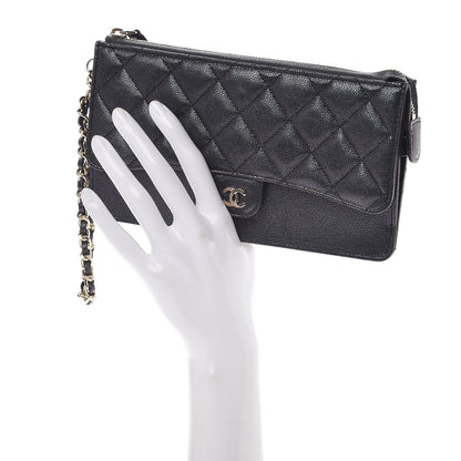 Chanel Iridescent Caviar Quilted Classic Pouch With Handle Black 2 of 8