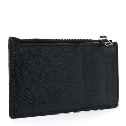 Saint Laurent Grain De Poudre Matelasse Chevron Monogram Fragments Zippered Card Case Black 3 of 12