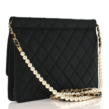 Chanel Lambskin Quilted Large Pearl Chain Flap Bag Black 3 of 10