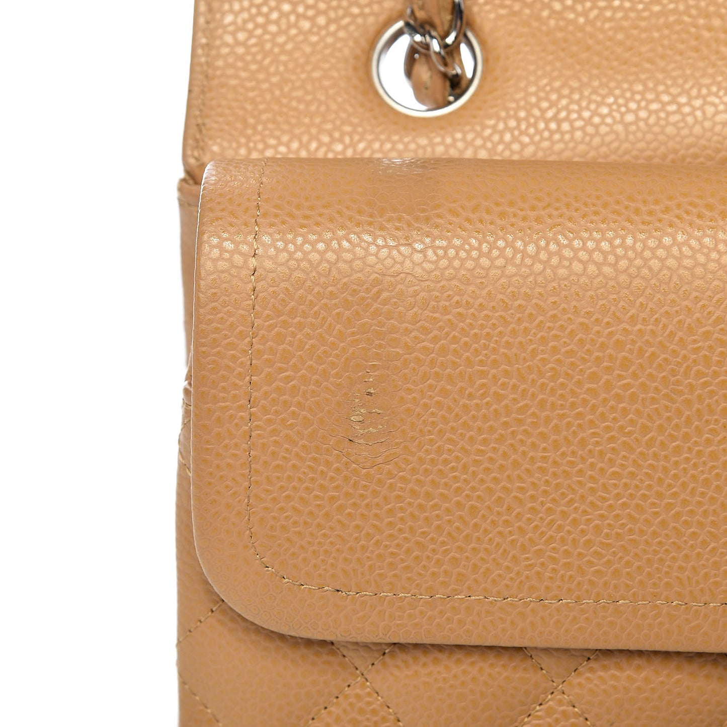 Caviar Quilted Medium Double Flap Beige