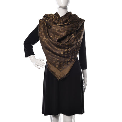 Louis Vuitton Silk Lurex Wool Monogram Shine Shawl Brown 2 of 4