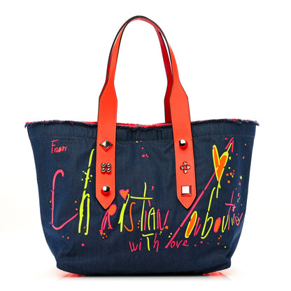Christian Louboutin Denim Frangibus Printed Tote Blue Multicolor 1 of 9