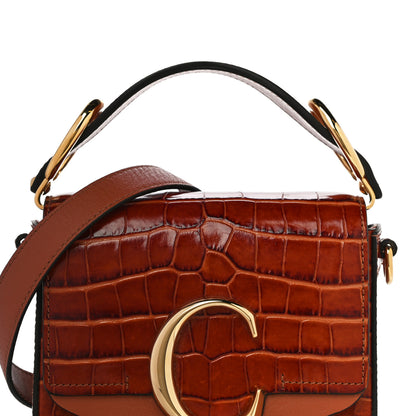 Chloe Calfskin Crocodile Embossed Mini C Double Carry Chestnut Brown 7 of 15