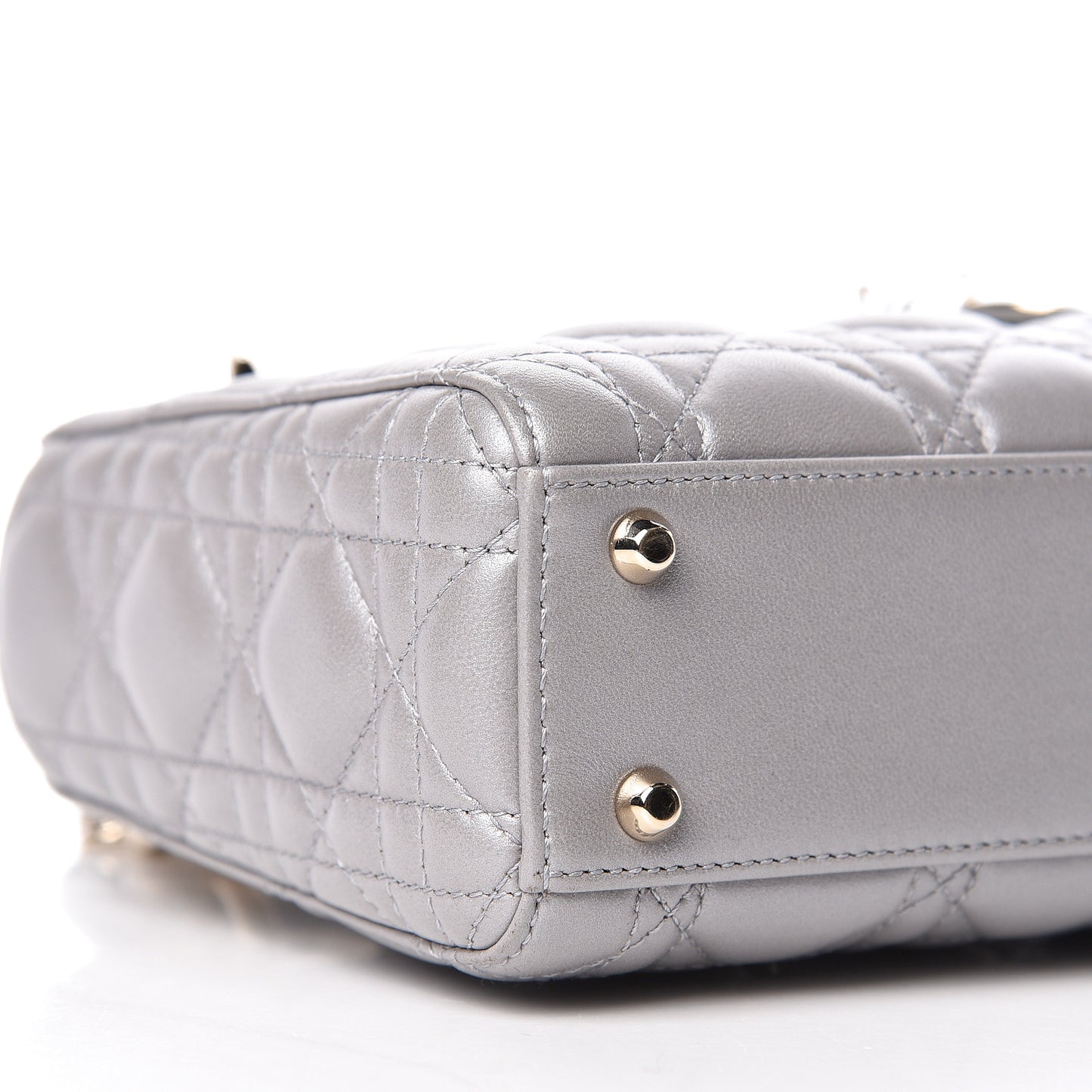 Metallic Lambskin Cannage Mini Lady Dior Grey