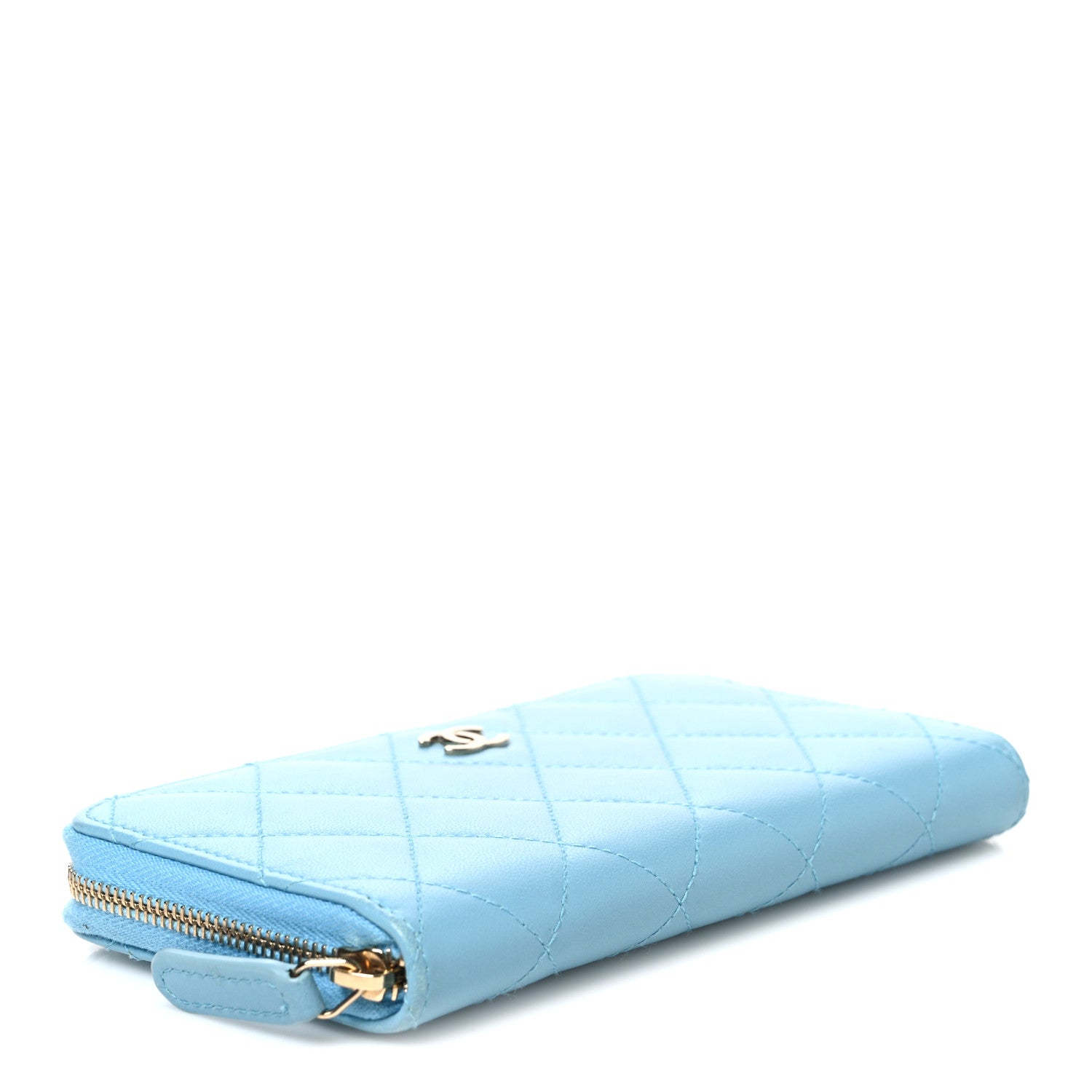 Chanel Lambskin Quilted Medium Zip Around Wallet Blue 4 of 8