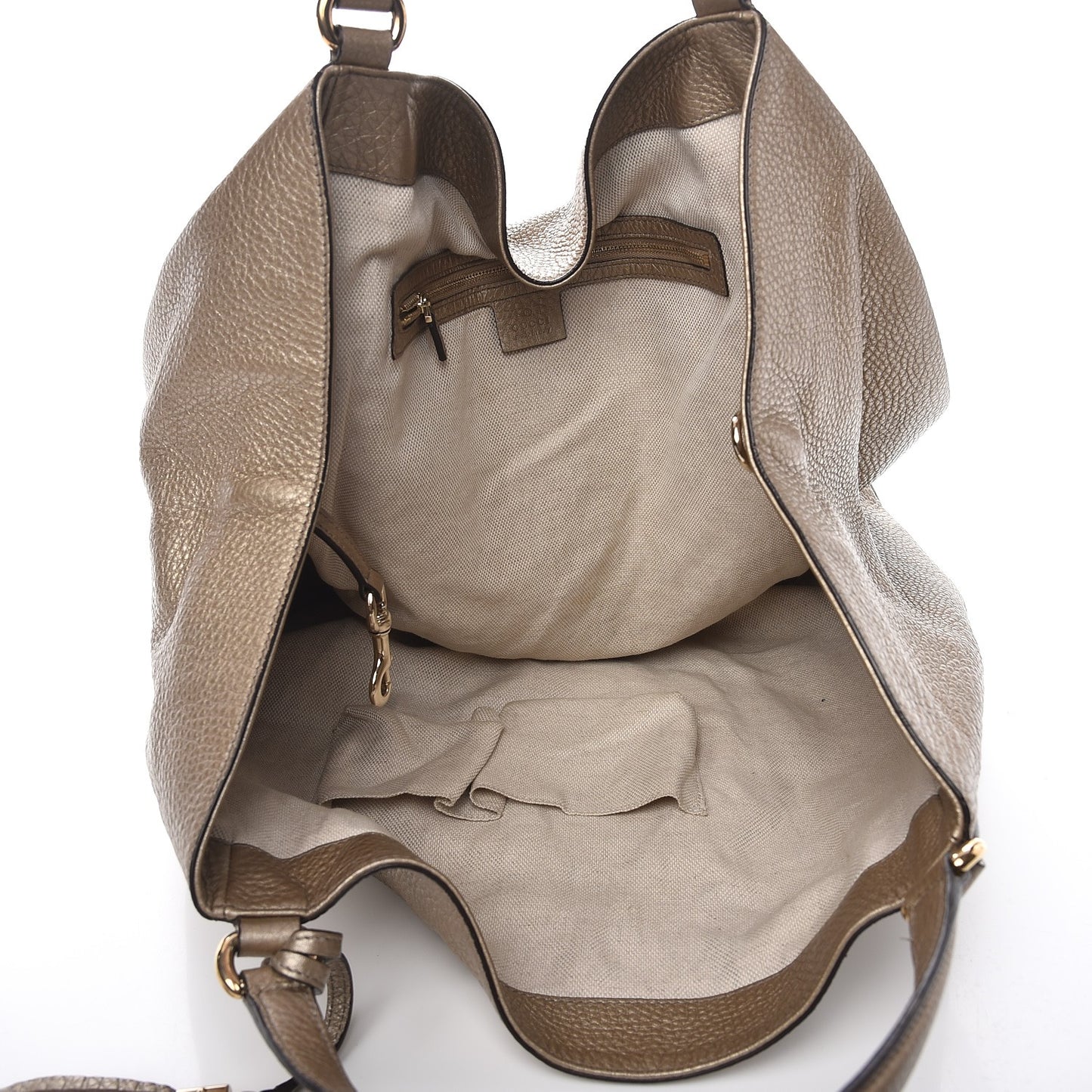 Metallic Pebbled Calfskin Large Soho Shoulder Bag Golden Beige