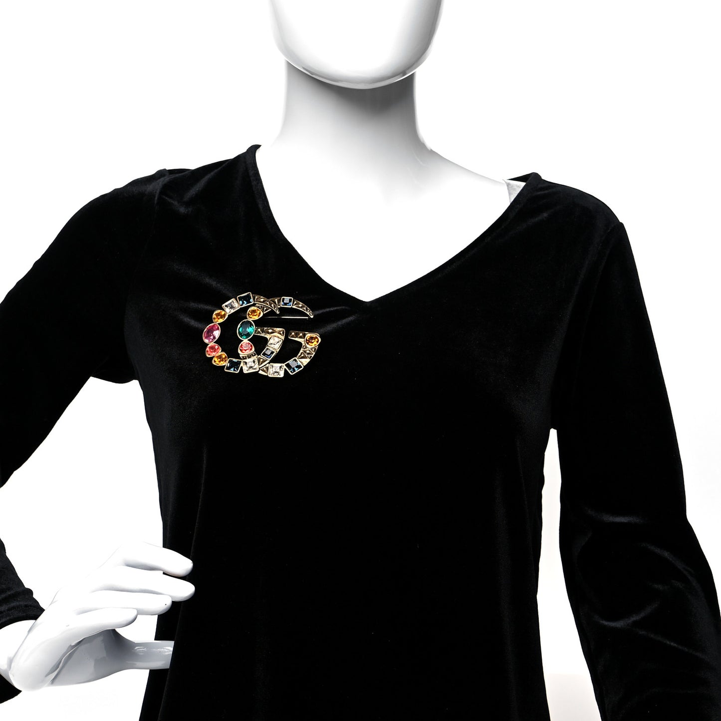 Metal Crystal Double G Brooch Aged Gold Multicolor
