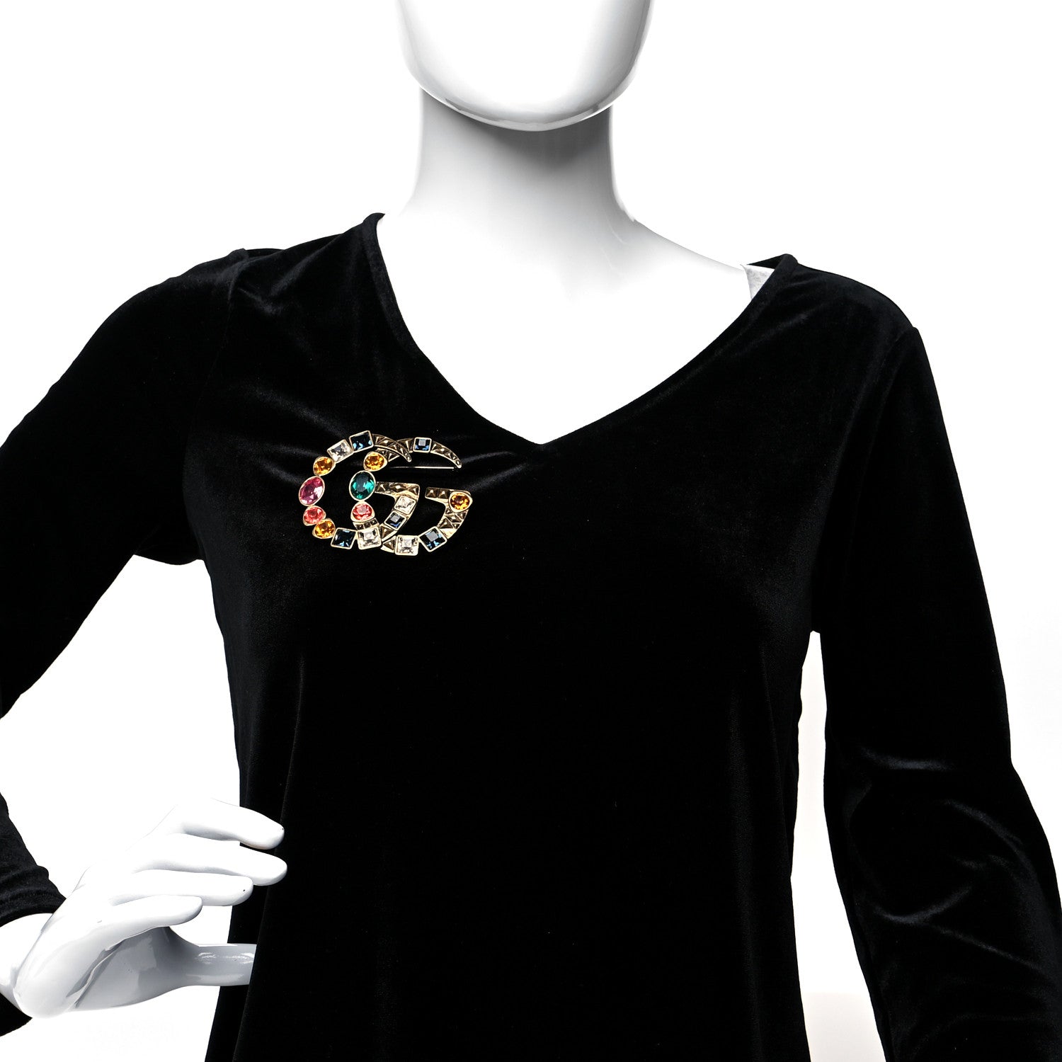 Gucci Metal Crystal Double G Brooch Aged Gold Multicolor 2 of 4