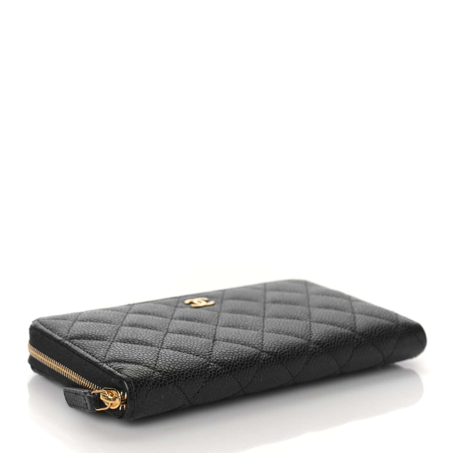 Caviar Quilted Large Gusset Zip Around Wallet Black