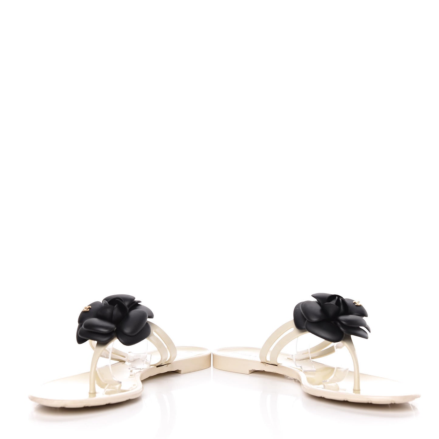 Jelly Camellia Thong Sandals 39 Ivory Black