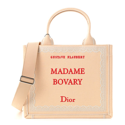 Christian Dior Oblique Embroidered Lace Dior Madame Bovary Small Book Tote With Strap Beige Red 1 of 11