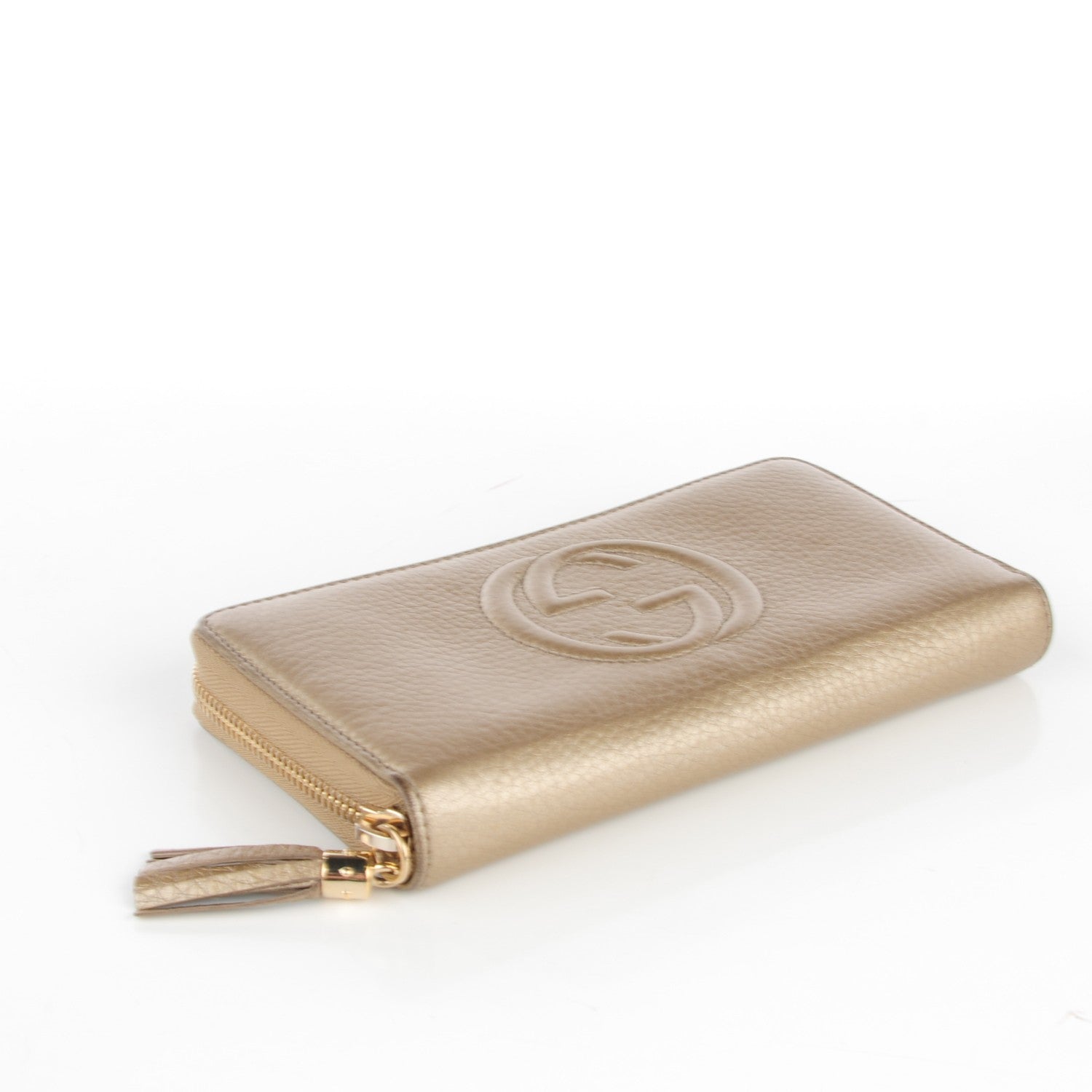 Gucci Metallic Pebbled Calfskin Soho Zip Around Wallet Golden Beige 4 of 6