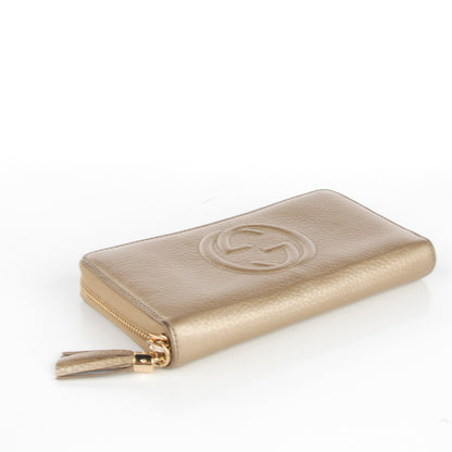 Gucci Metallic Pebbled Calfskin Soho Zip Around Wallet Golden Beige 4 of 6