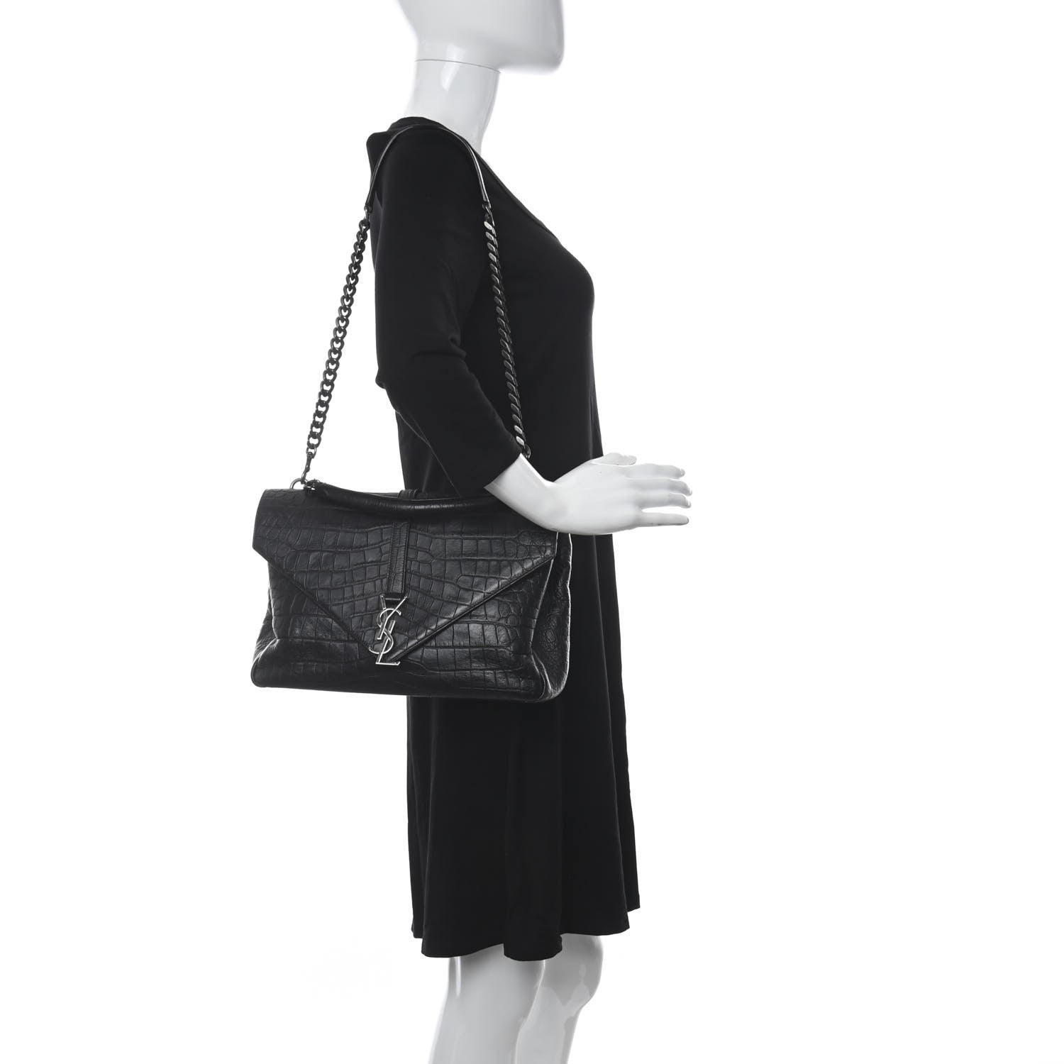 Saint Laurent Calfskin Crocodile Embossed Monogram Large College Satchel Black 2 of 12