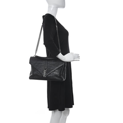 Saint Laurent Calfskin Crocodile Embossed Monogram Large College Satchel Black 2 of 12