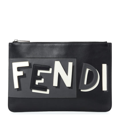Fendi Vitello Century Shadow Logo Inlay Tri-Color Pouch Black Asfalto Multicolor 1 of 7