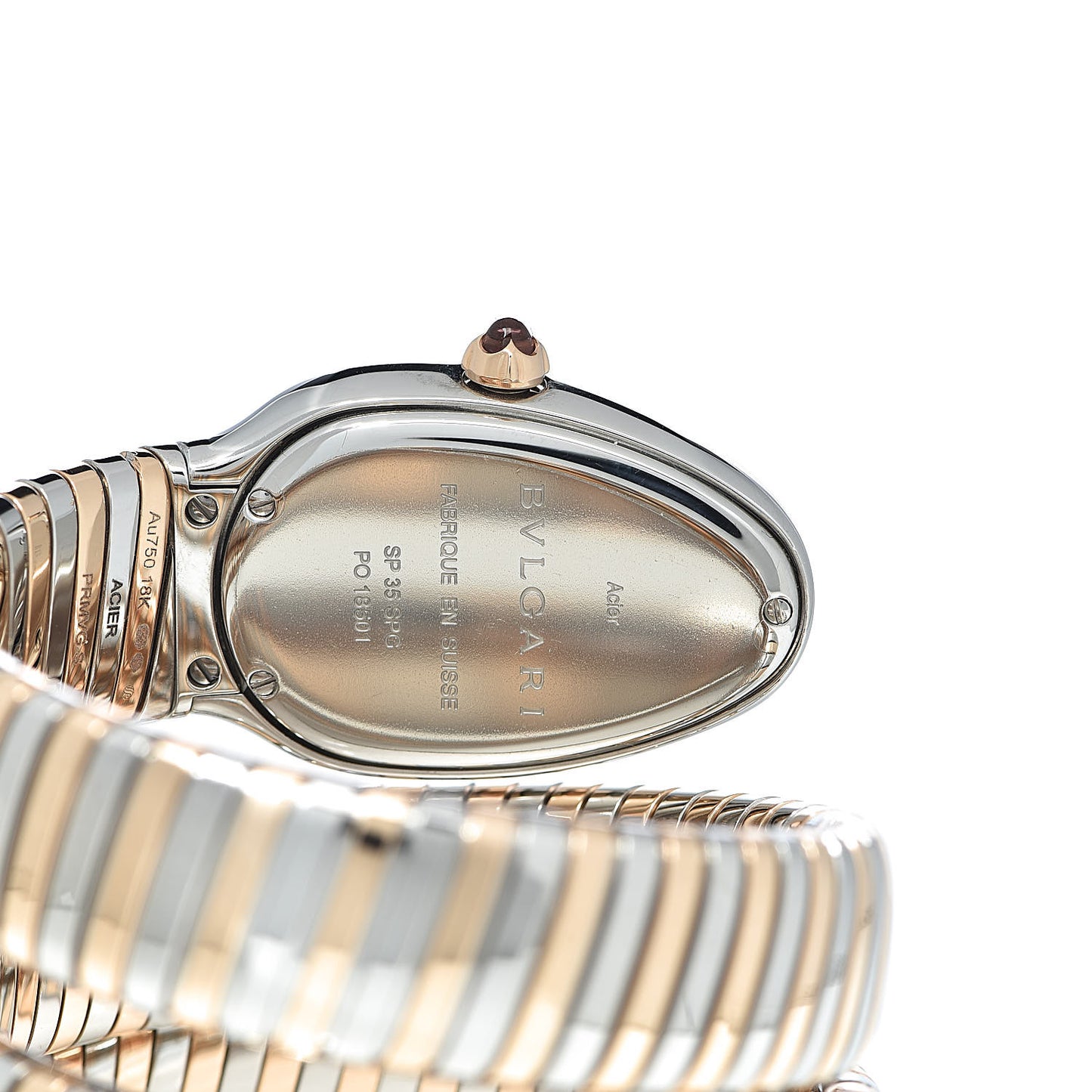 Stainless Steel 18K Rose Gold Diamond Bezel 35mm Serpenti Tubogas Double Spiral Quartz Watch