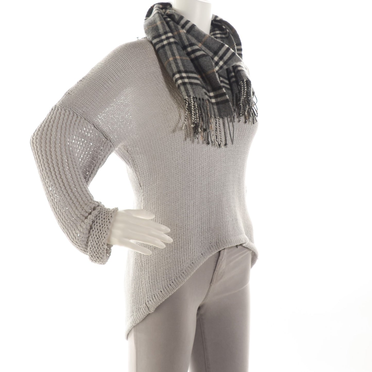Merino Wool Cashmere Check Scarf Grey