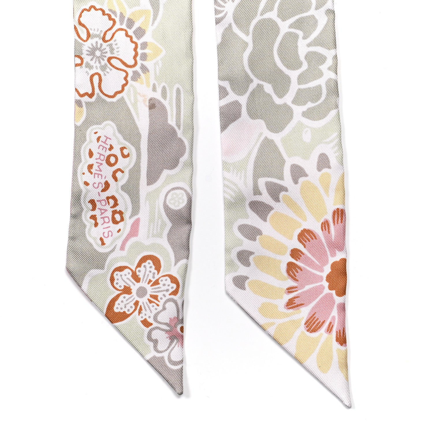 Hermes Silk Bingata Twilly Vieux Rose Vert De Eau 2 of 5