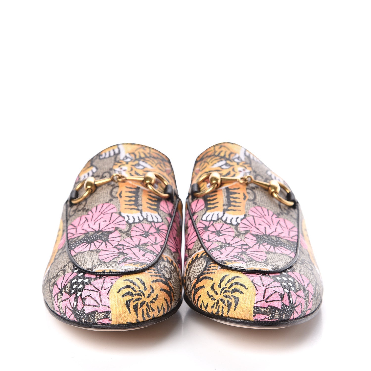 Gucci GG Supreme Monogram Bengal Womens Princetown Slippers 36 Beige Crop Pink 2 of 9