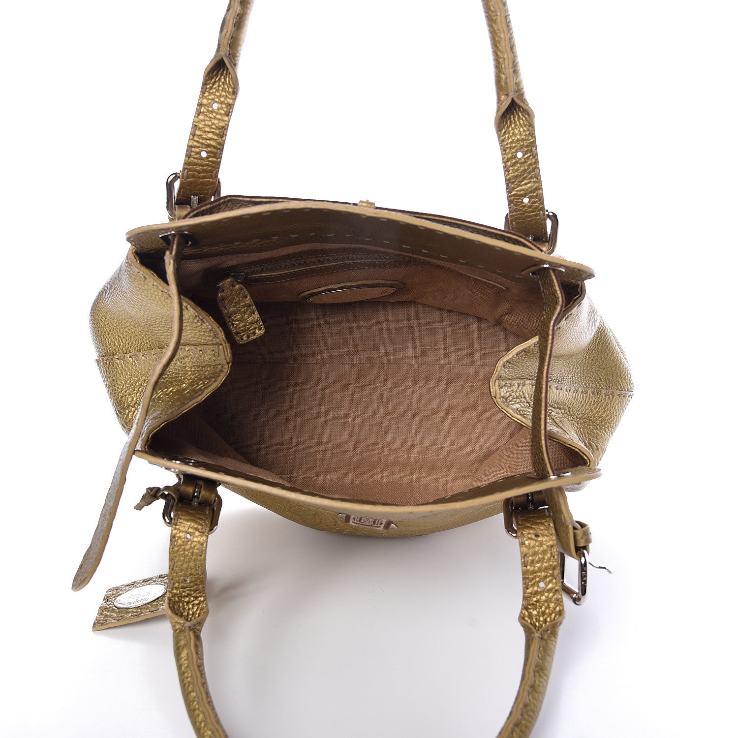 Fendi Calfskin Romano Selleria Small Villa Borghese Tote Gold 5 of 10