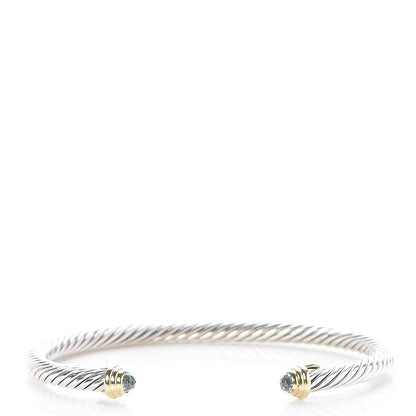 David Yurman Sterling Silver 14K Yellow Gold Blue Topaz 5mm Cable Classics Petite Color Bracelet 1 of 5