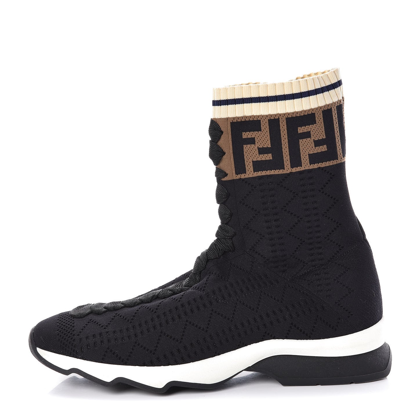Stretch Knit Jacquard FF Sock Sneakers 37 Black