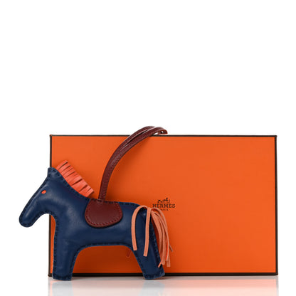 Hermes Milo Lambskin Grigri Rodeo Horse Bag Charm MM Bleu De Malte Rouge H Orange Poppy 4 of 4