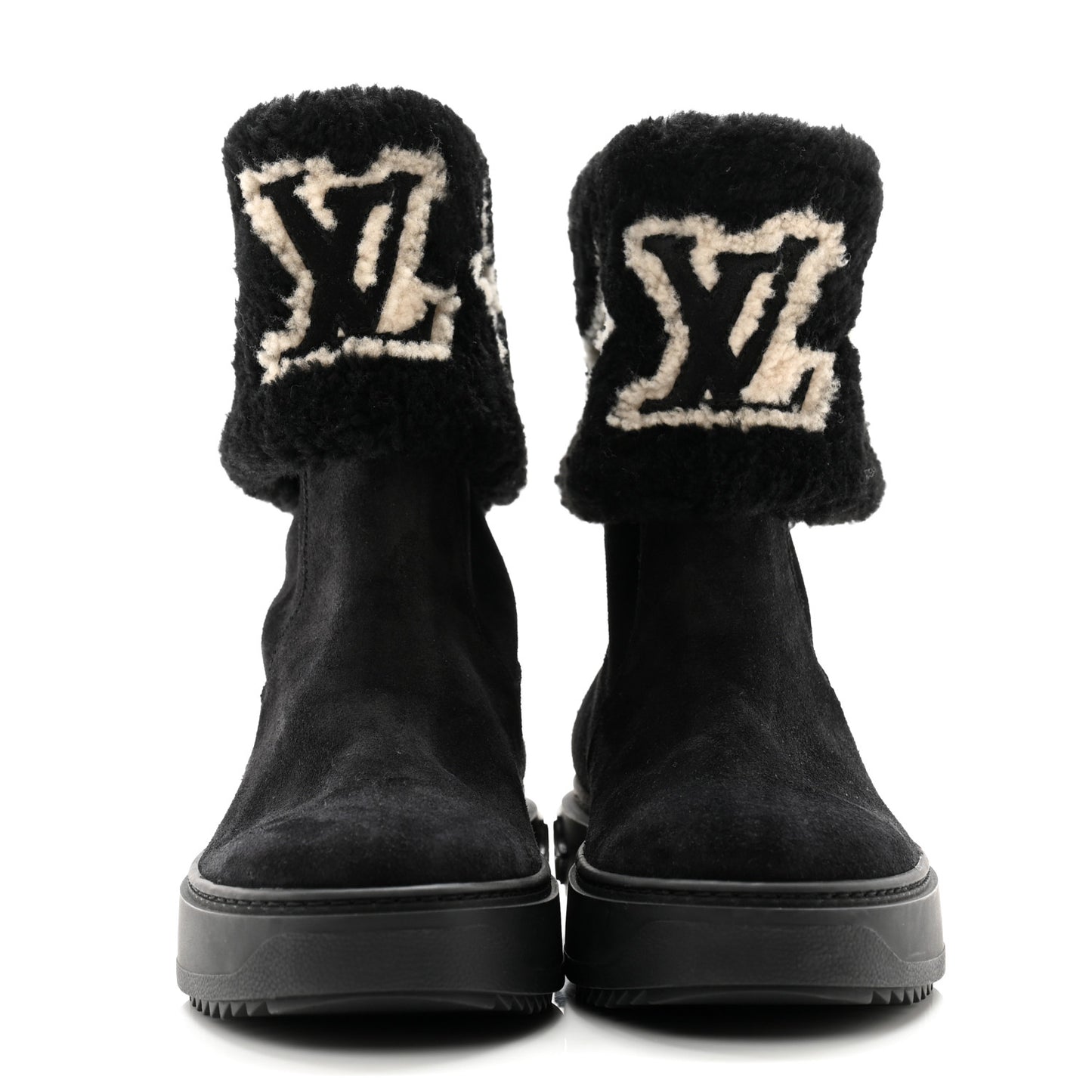 Suede Calfskin Shearling Snowdrop Flat Ankle Boot 38 Black