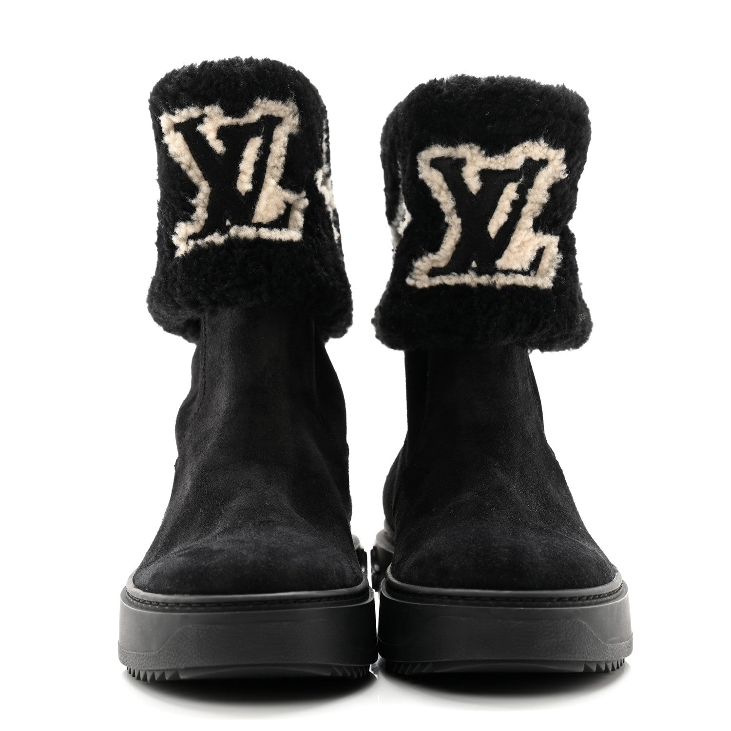 Louis Vuitton Suede Calfskin Shearling Snowdrop Flat Ankle Boot 38 Black 2 of 11