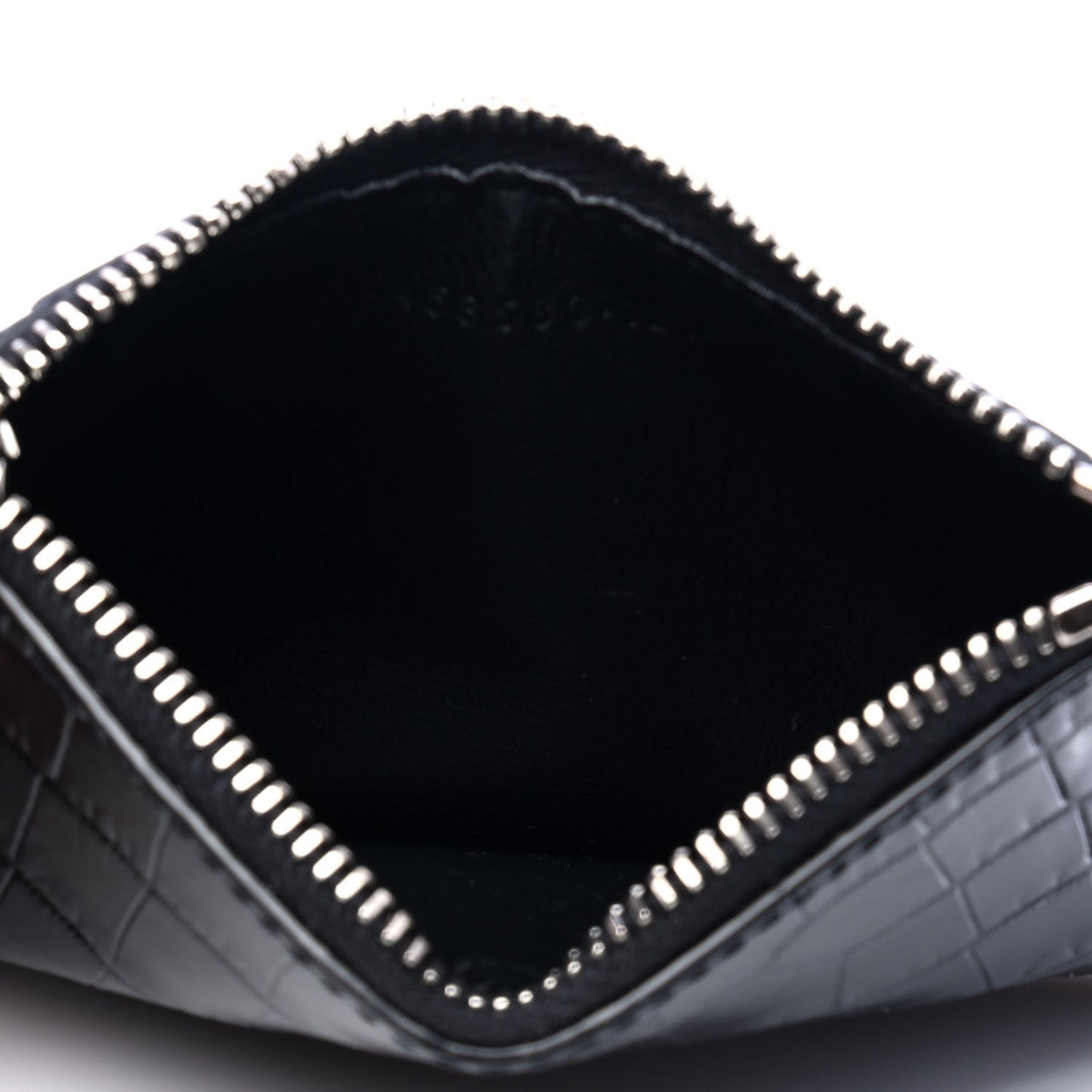Calfskin Crocodile Embossed 5 Fragments Zip Pouch Card Holder Black