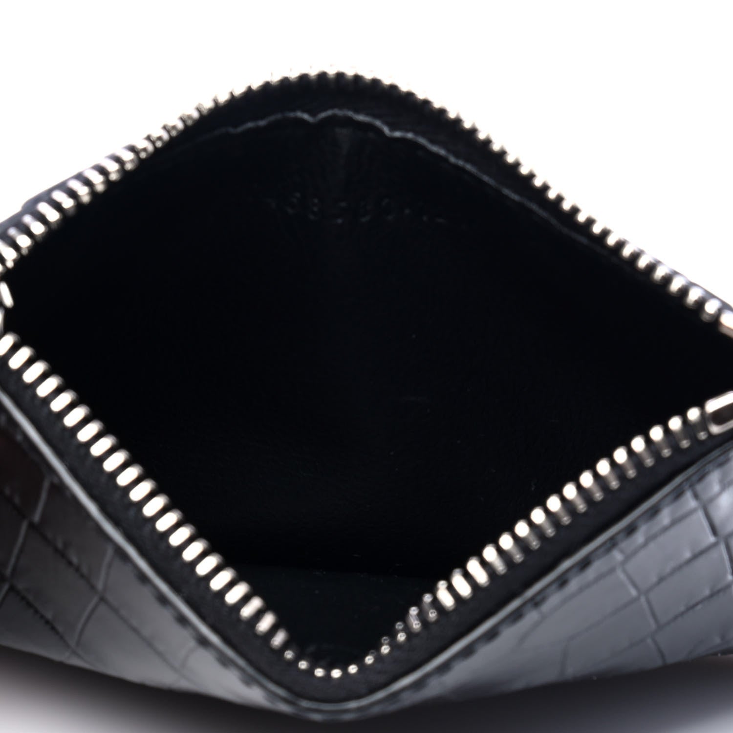 Saint Laurent Calfskin Crocodile Embossed 5 Fragments Zip Pouch Card Holder Black 3 of 6