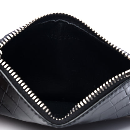 Saint Laurent Calfskin Crocodile Embossed 5 Fragments Zip Pouch Card Holder Black 3 of 6