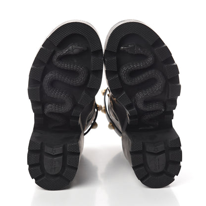 Gucci Calfskin Embroidered Lace Up Combat Ankle Boots 35.5 Black 6 of 6